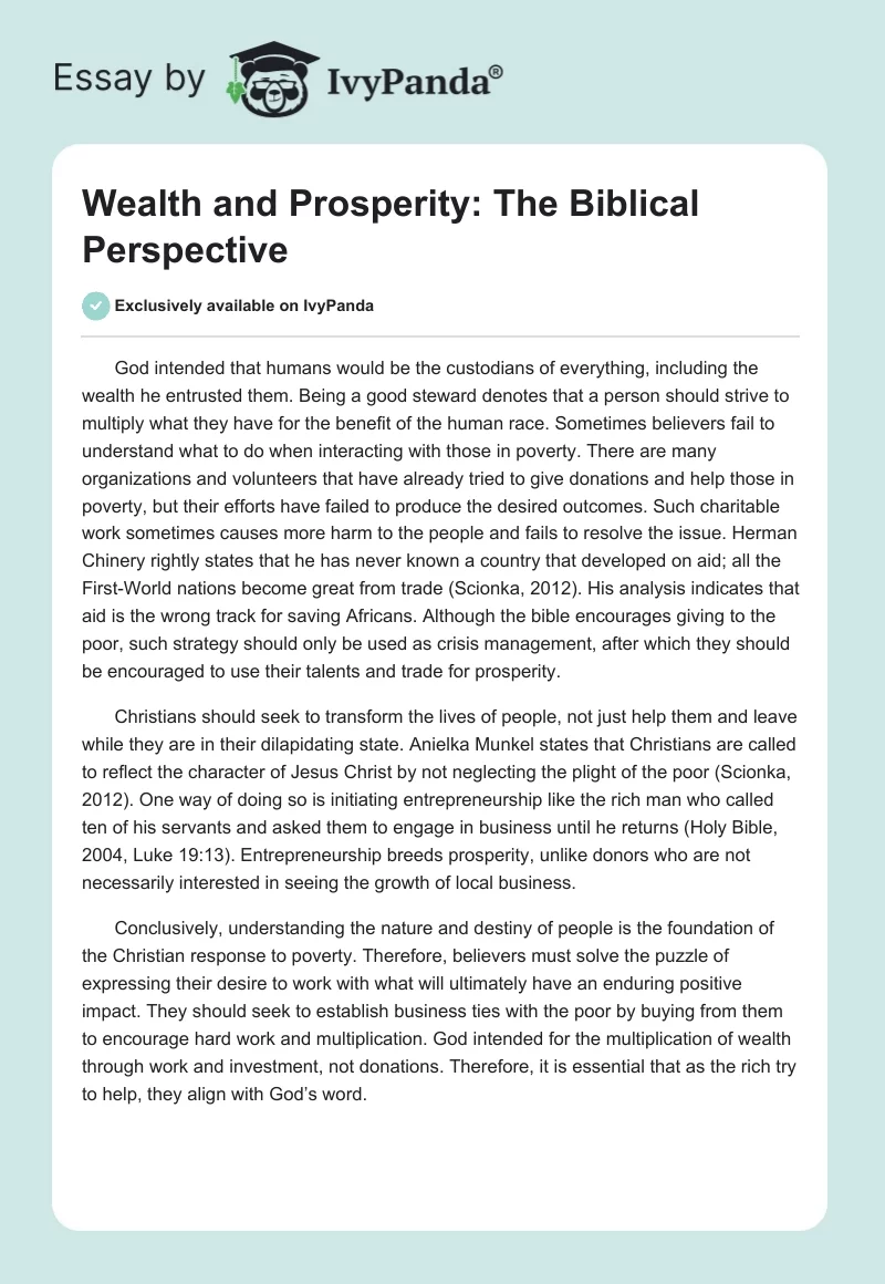 Wealth and Prosperity: The Biblical Perspective. Page 1