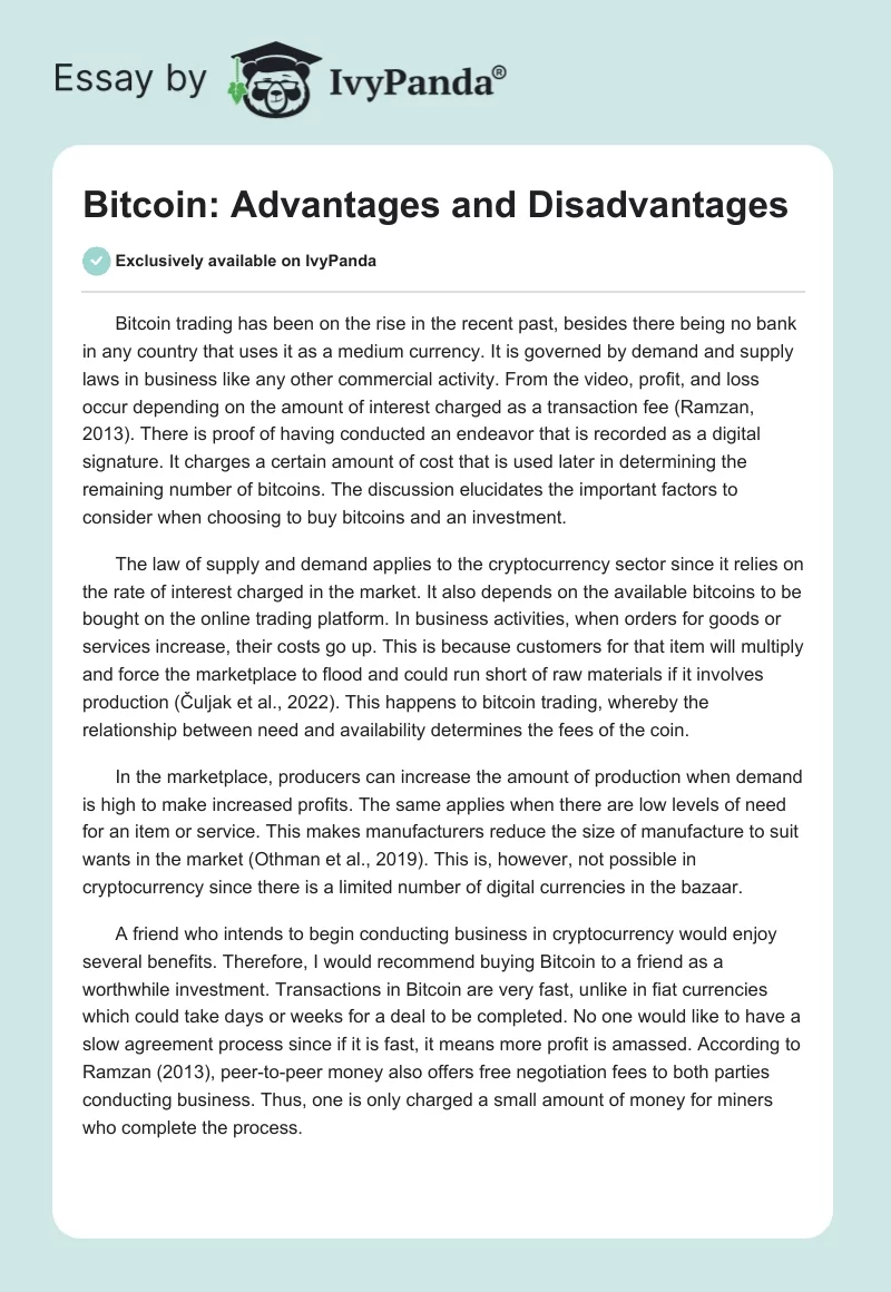Bitcoin: Advantages and Disadvantages. Page 1