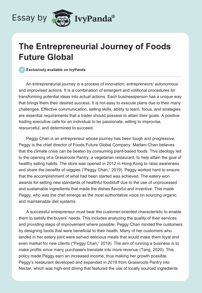 The Entrepreneurial Journey of Foods Future Global. Page 1