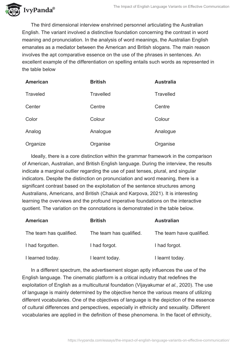 The Impact of English Language Variants on Effective Communication. Page 3
