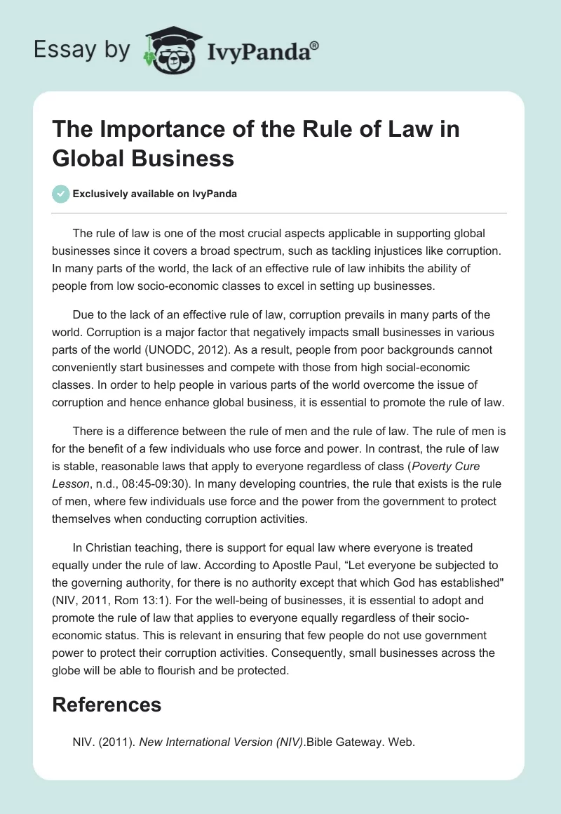 The Importance of the Rule of Law in Global Business. Page 1