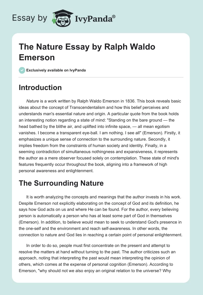 The Nature Essay by Ralph Waldo Emerson. Page 1