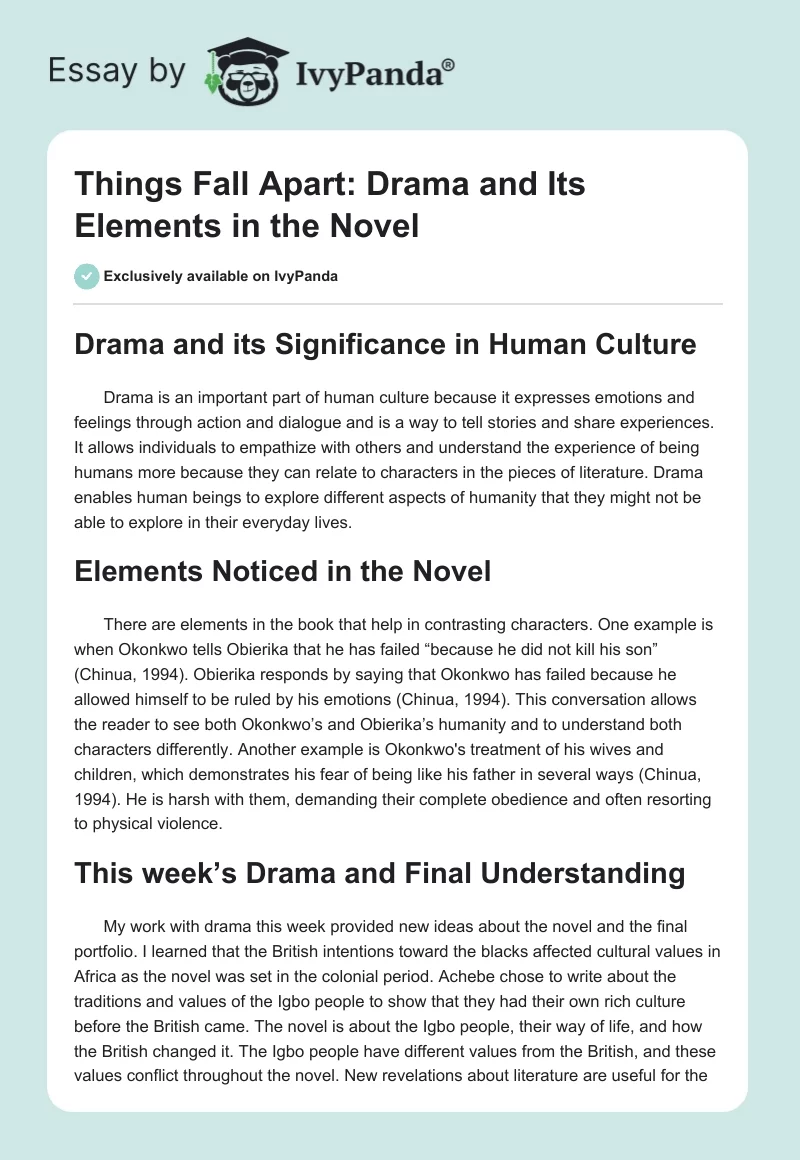 Things Fall Apart: Drama and Its Elements in the Novel. Page 1