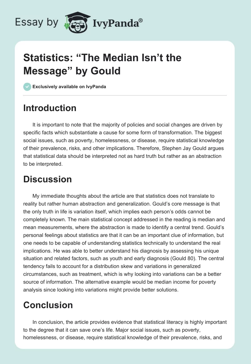 Statistics: “The Median Isn’t the Message” by Gould. Page 1