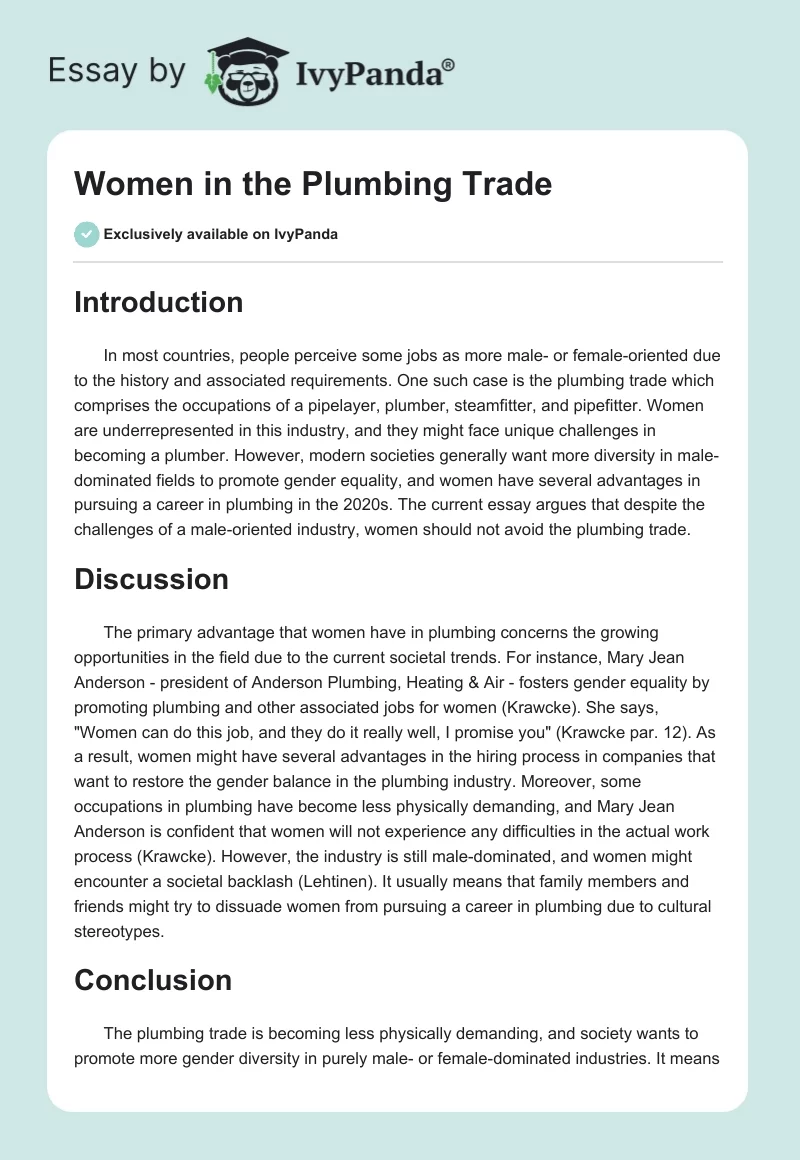 Women in the Plumbing Trade. Page 1