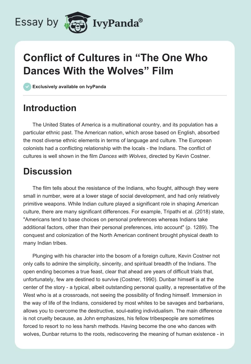Conflict of Cultures in “The One Who Dances With the Wolves” Film. Page 1