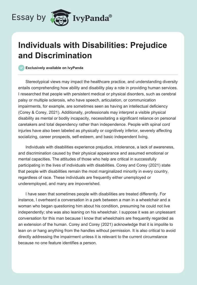 Individuals With Disabilities: Prejudice and Discrimination. Page 1