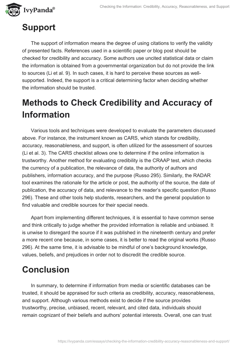 Checking the Information: Credibility, Accuracy, Reasonableness, and Support. Page 3