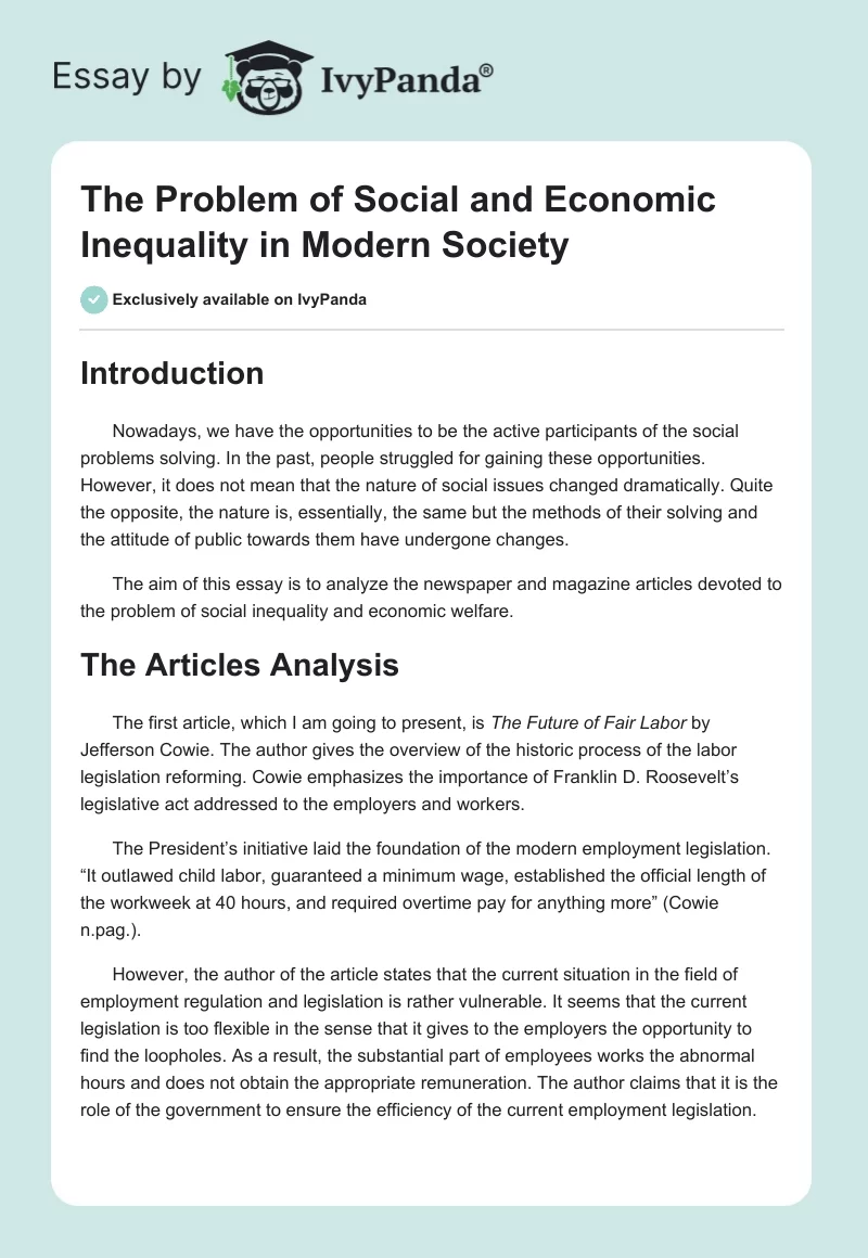 The Problem of Social and Economic Inequality in Modern Society. Page 1