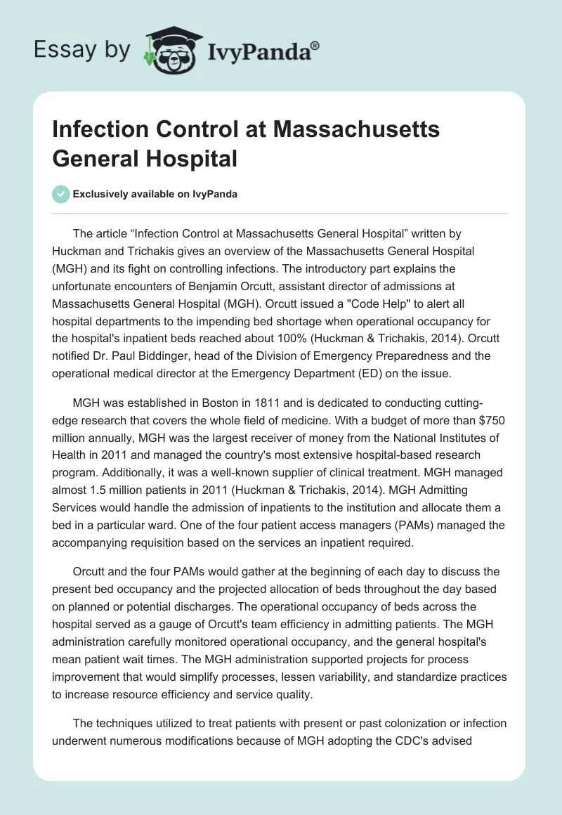 Infection Control at Massachusetts General Hospital. Page 1