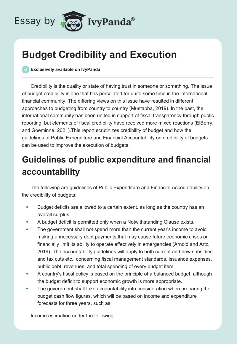 Budget Credibility and Execution. Page 1