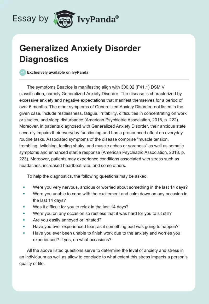 Generalized Anxiety Disorder Diagnostics. Page 1