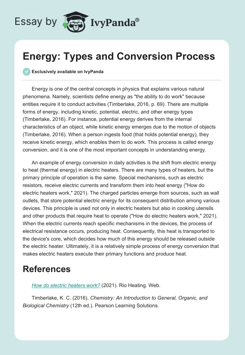 Energy: Types and Conversion Process. Page 1