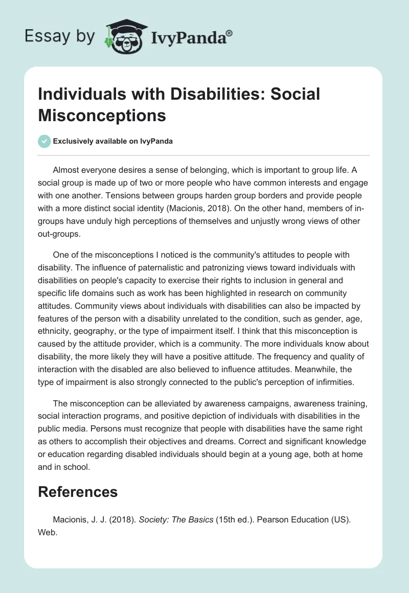 Individuals with Disabilities: Social Misconceptions. Page 1