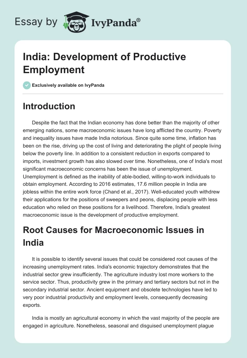 India: Development of Productive Employment. Page 1