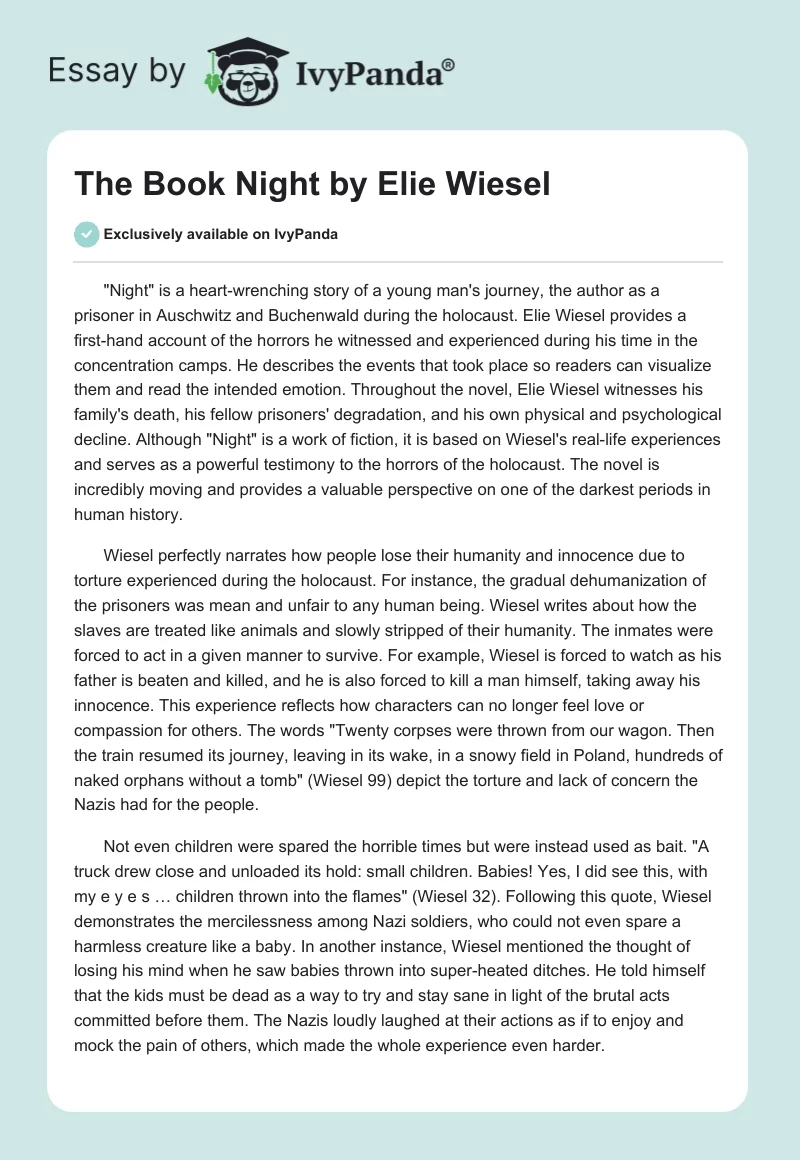 The Book "Night" by Elie Wiesel. Page 1