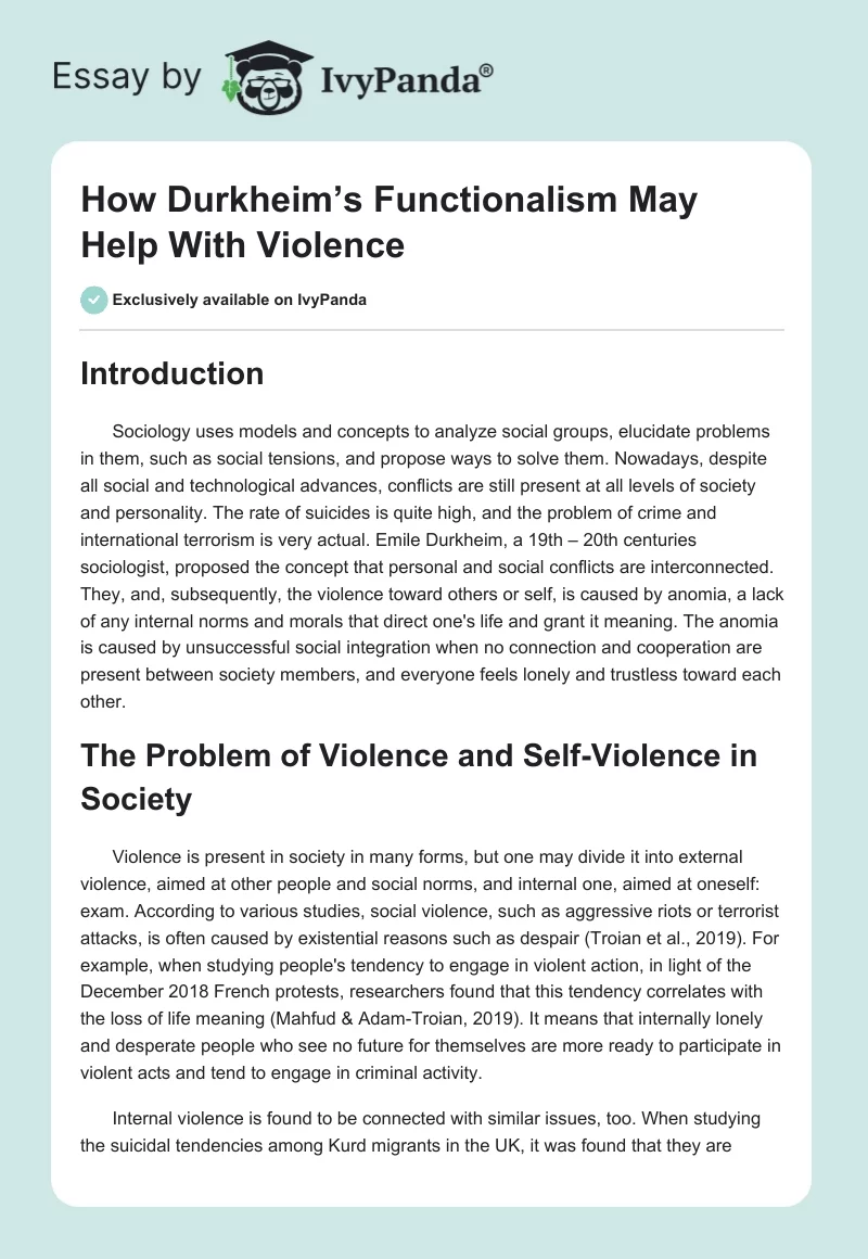 How Durkheim’s Functionalism May Help With Violence. Page 1