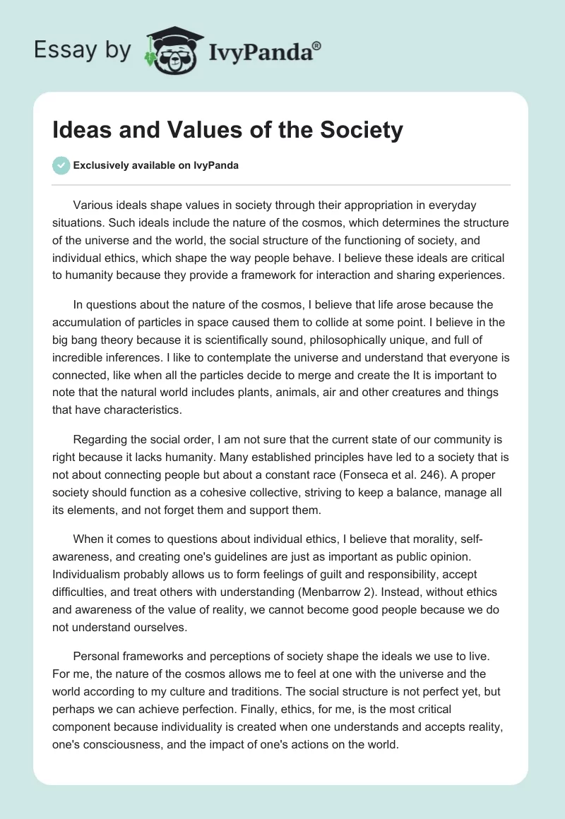 Ideas and Values of the Society. Page 1