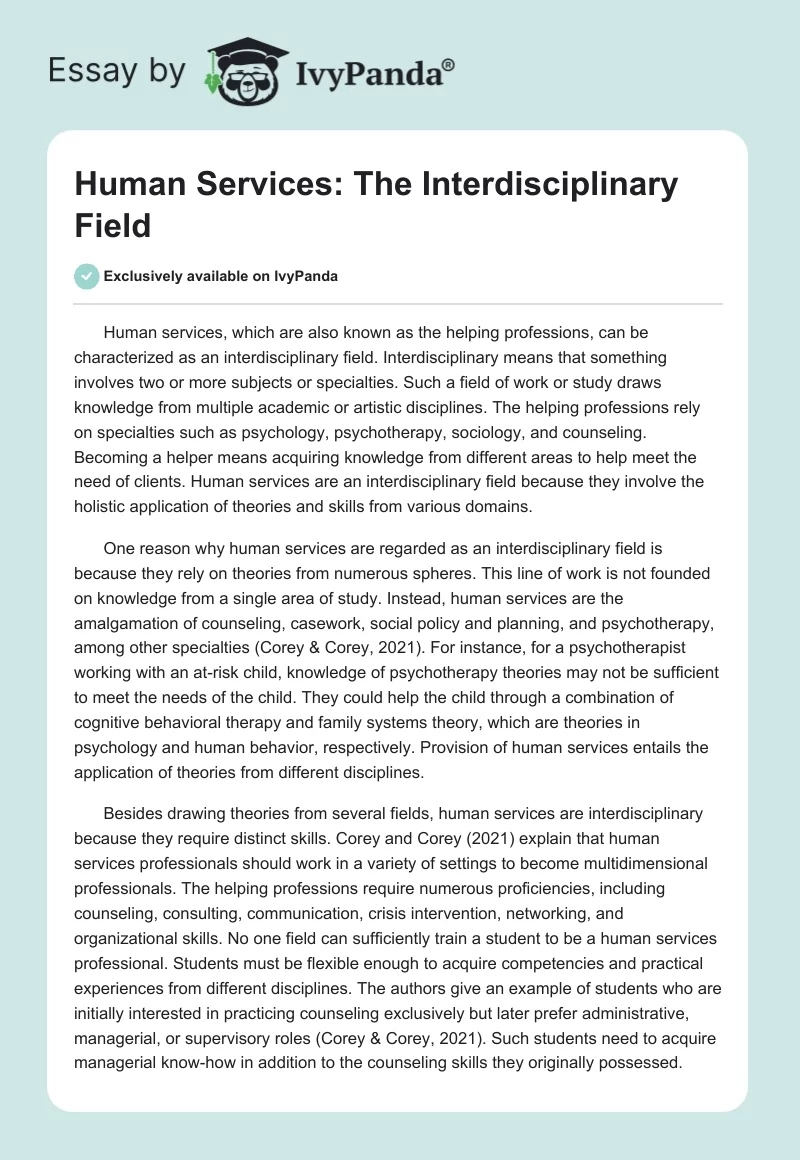Human Services: The Interdisciplinary Field. Page 1