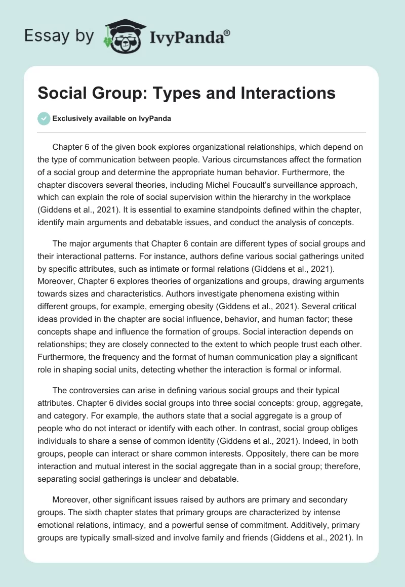 Social Group: Types and Interactions. Page 1