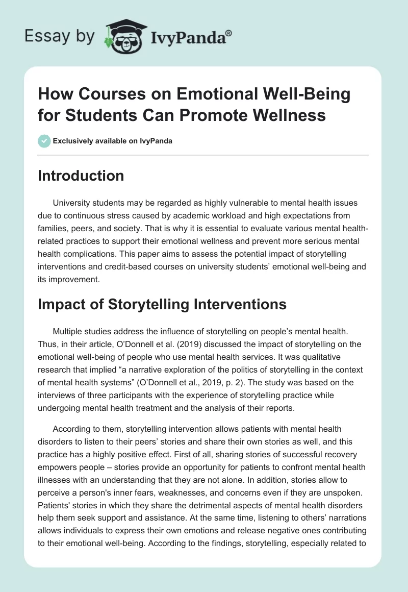 How Courses on Emotional Well-Being for Students Can Promote Wellness. Page 1
