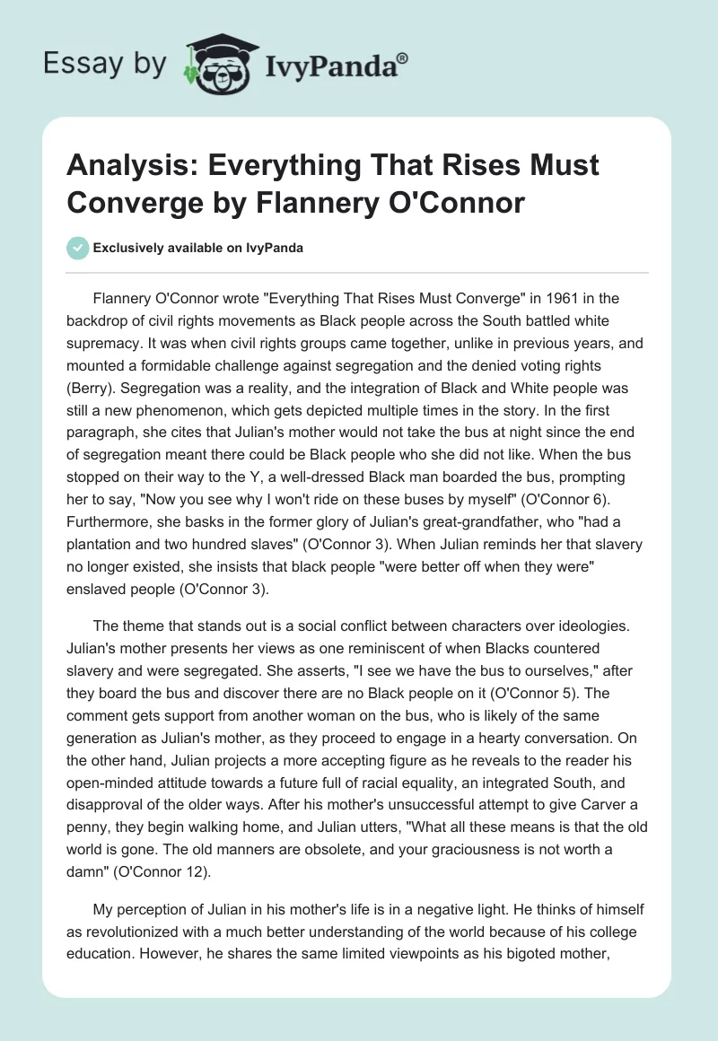 Analysis: "Everything That Rises Must Converge" by Flannery O'Connor. Page 1