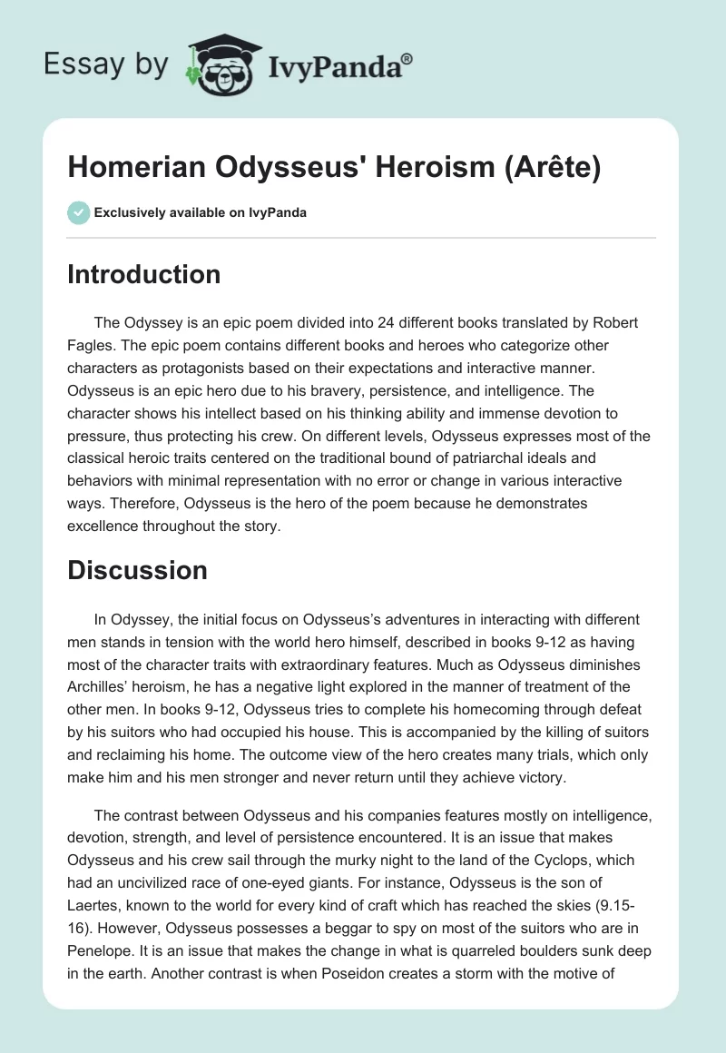 Homerian Odysseus' Heroism (Arête). Page 1