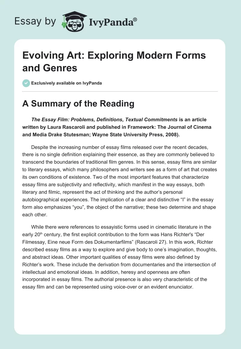 Evolving Art: Exploring Modern Forms and Genres. Page 1