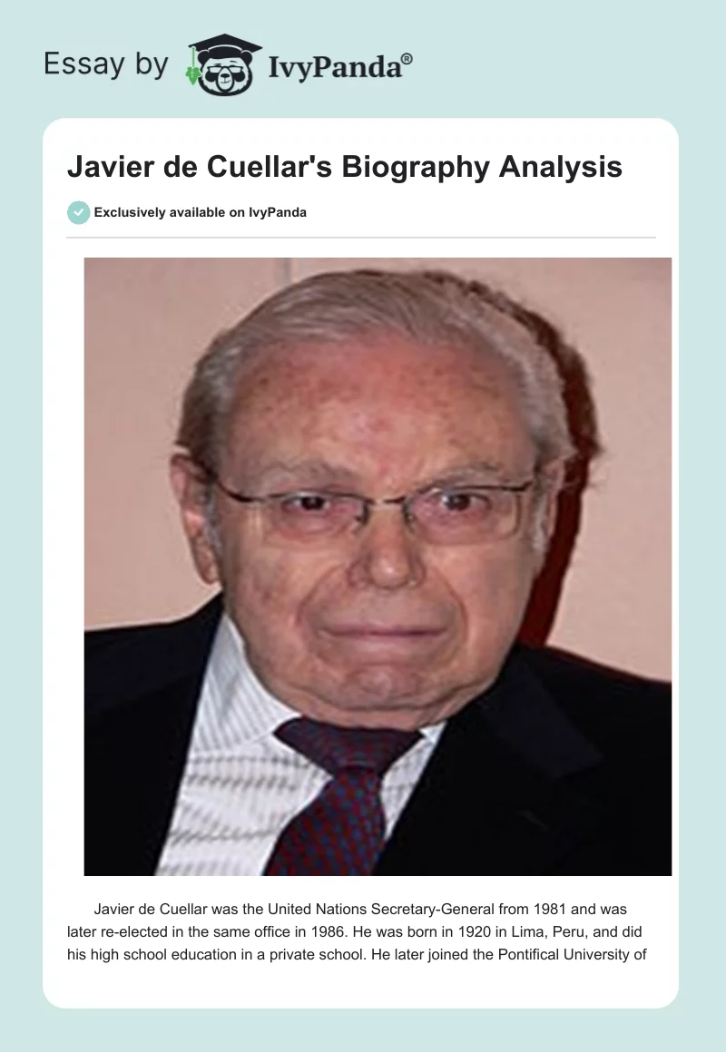 Javier de Cuellar's Biography Analysis. Page 1