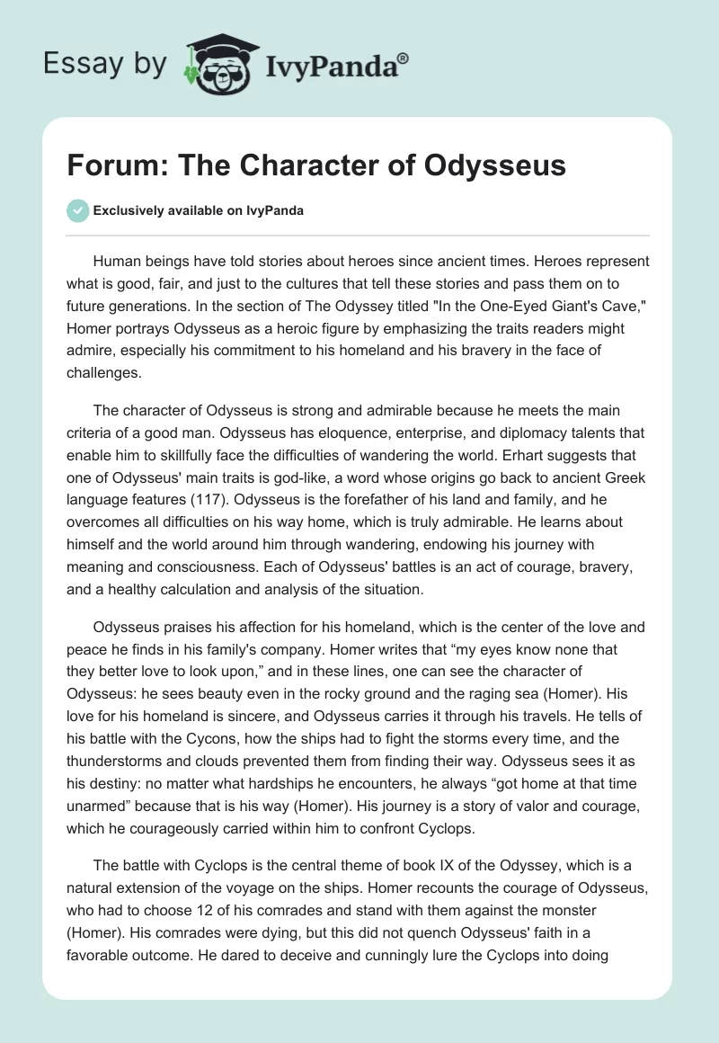 Forum: The Character of Odysseus. Page 1