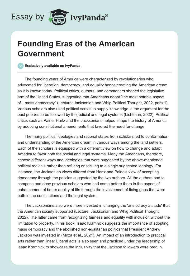Founding Eras of the American Government. Page 1