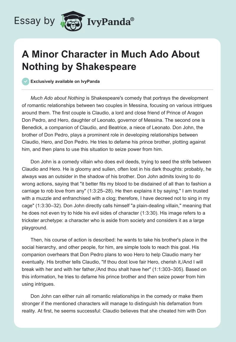A Minor Character in "Much Ado About Nothing" by Shakespeare. Page 1
