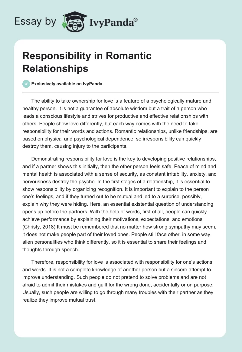 Responsibility in Romantic Relationships. Page 1