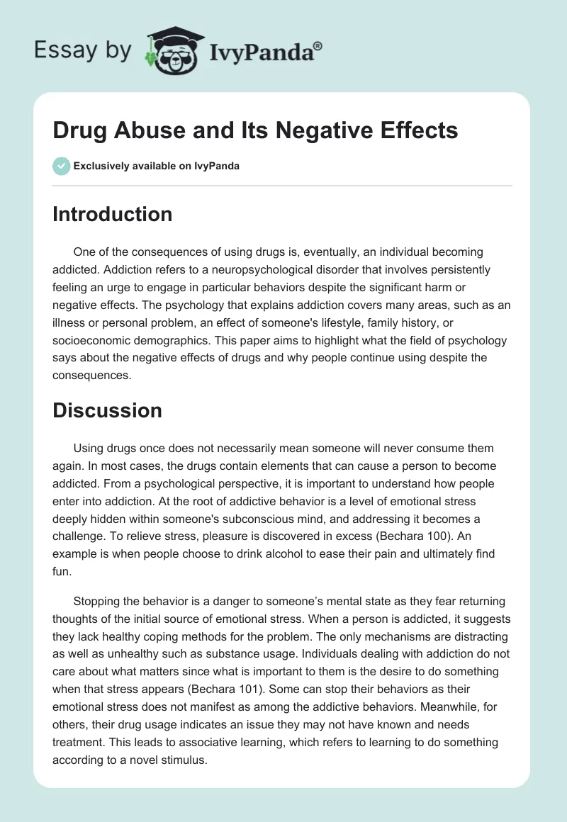 Drug Abuse and Its Negative Effects. Page 1