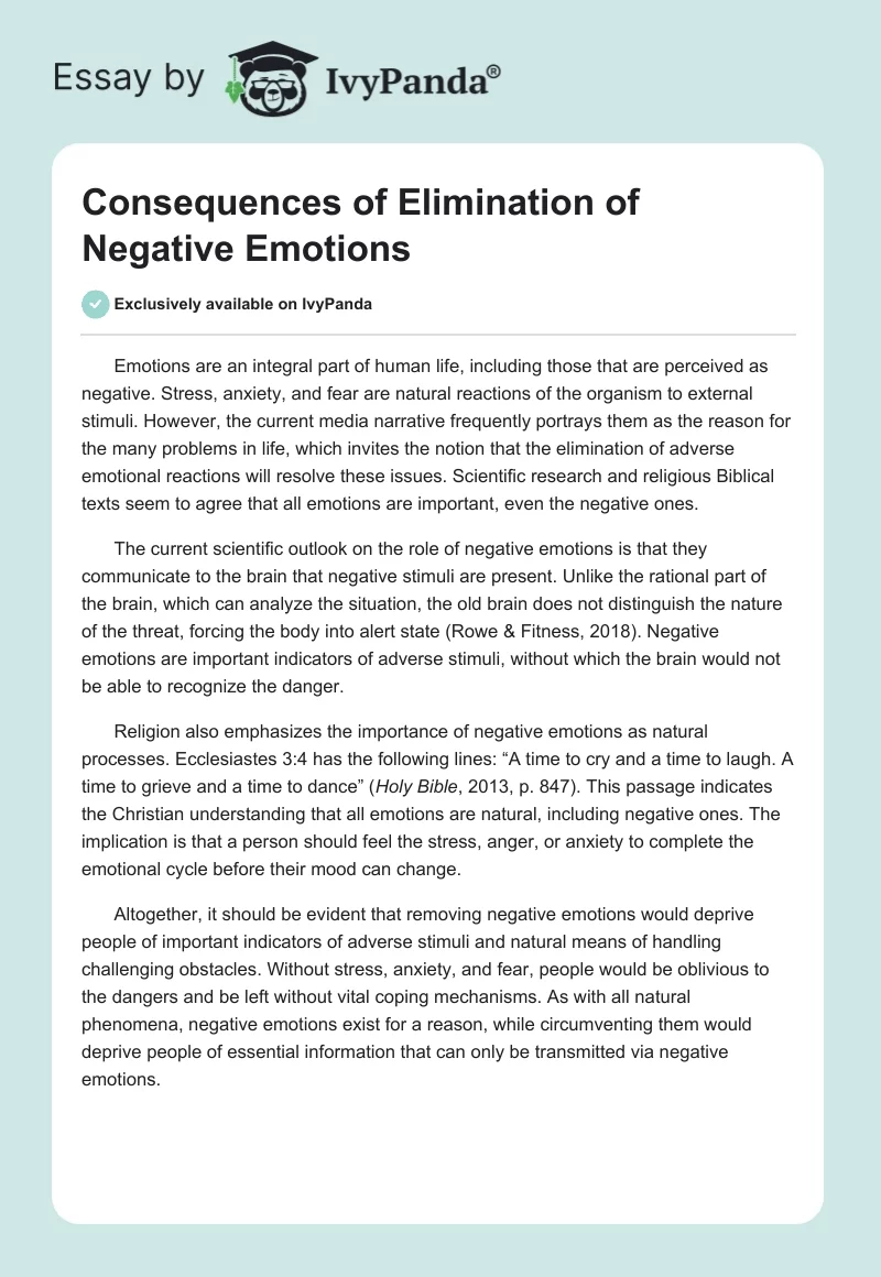 Consequences of Elimination of Negative Emotions. Page 1