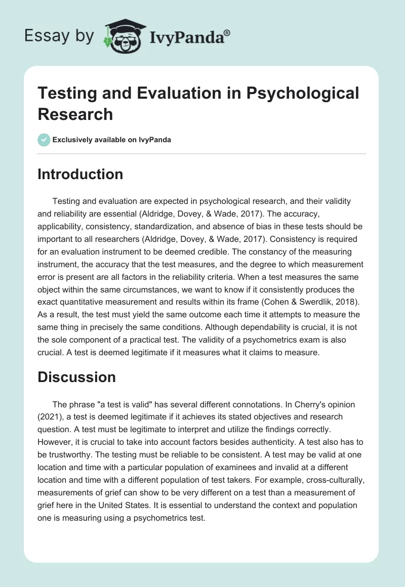Testing and Evaluation in Psychological Research. Page 1