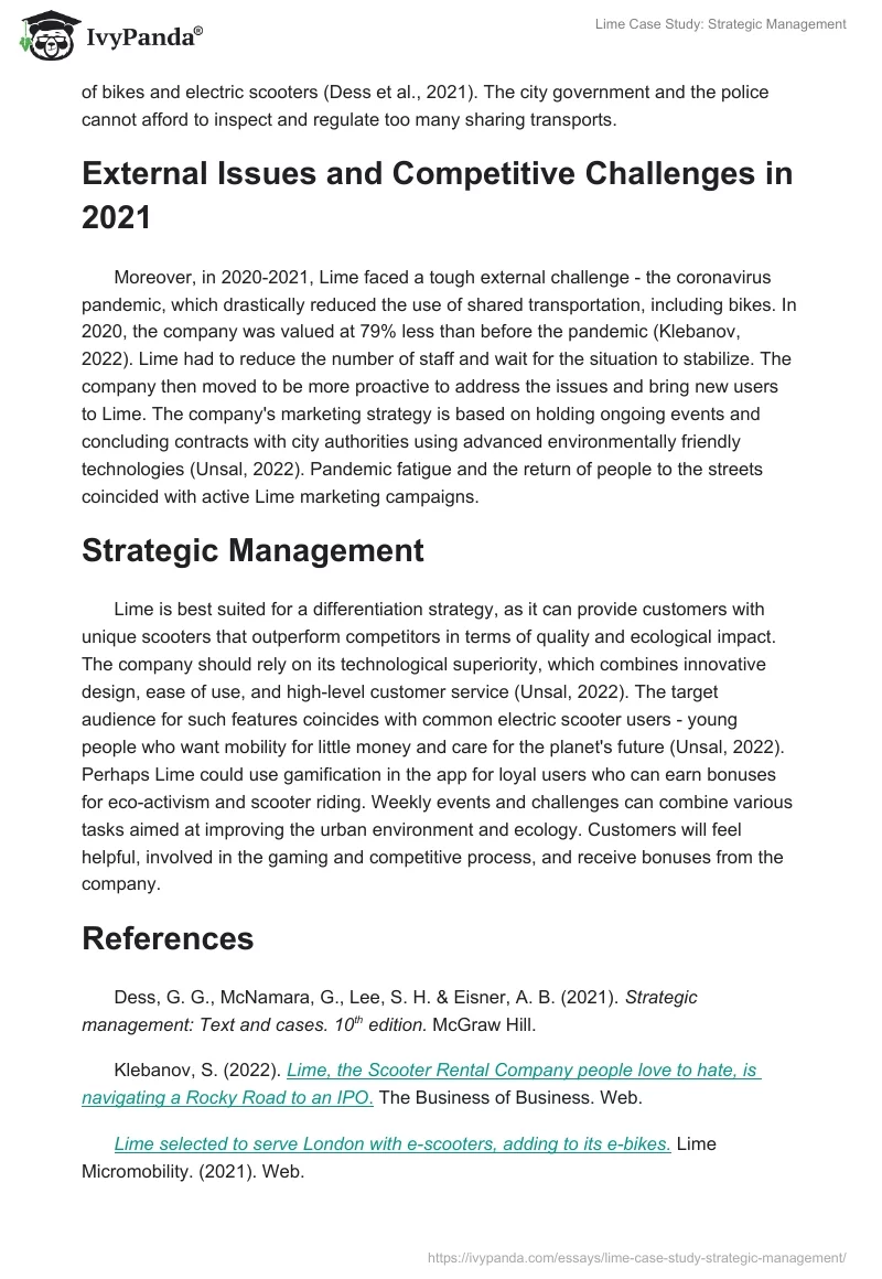 Lime Case Study: Strategic Management. Page 2