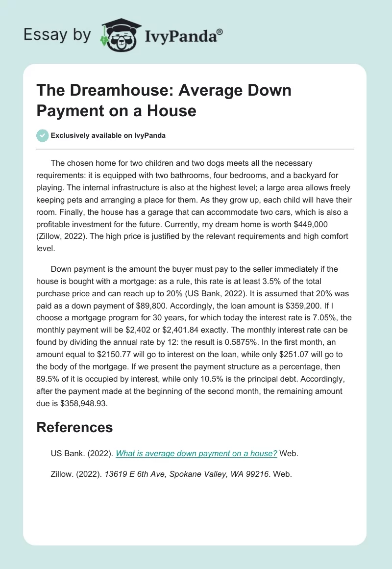 The Dreamhouse: Average Down Payment on a House. Page 1