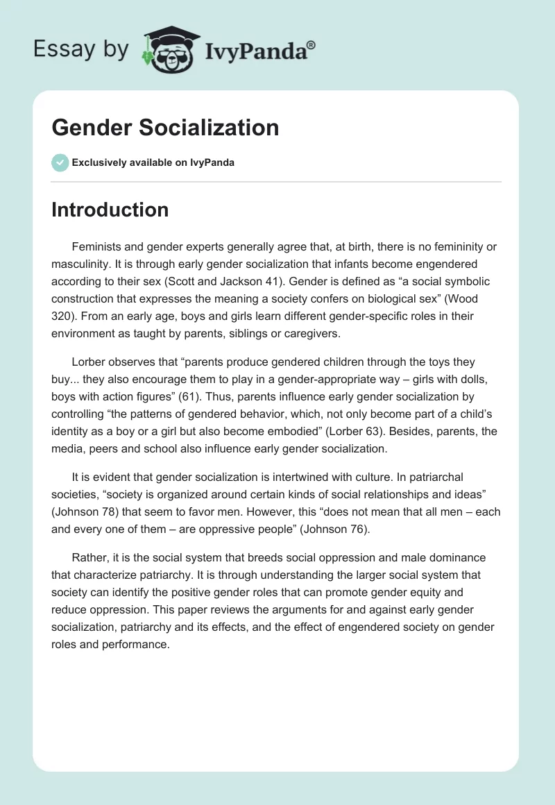 Gender Socialization. Page 1