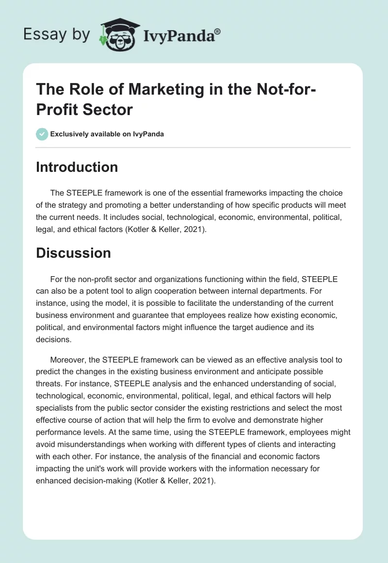 The Role of Marketing in the Not-for-Profit Sector. Page 1