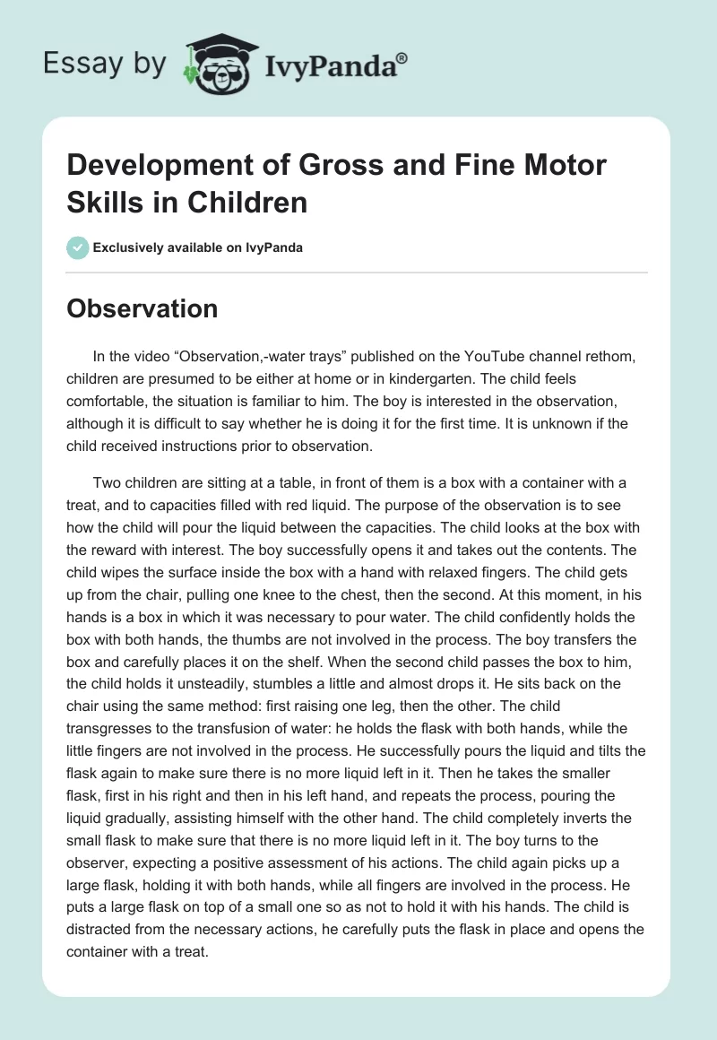 Development of Gross and Fine Motor Skills in Children. Page 1