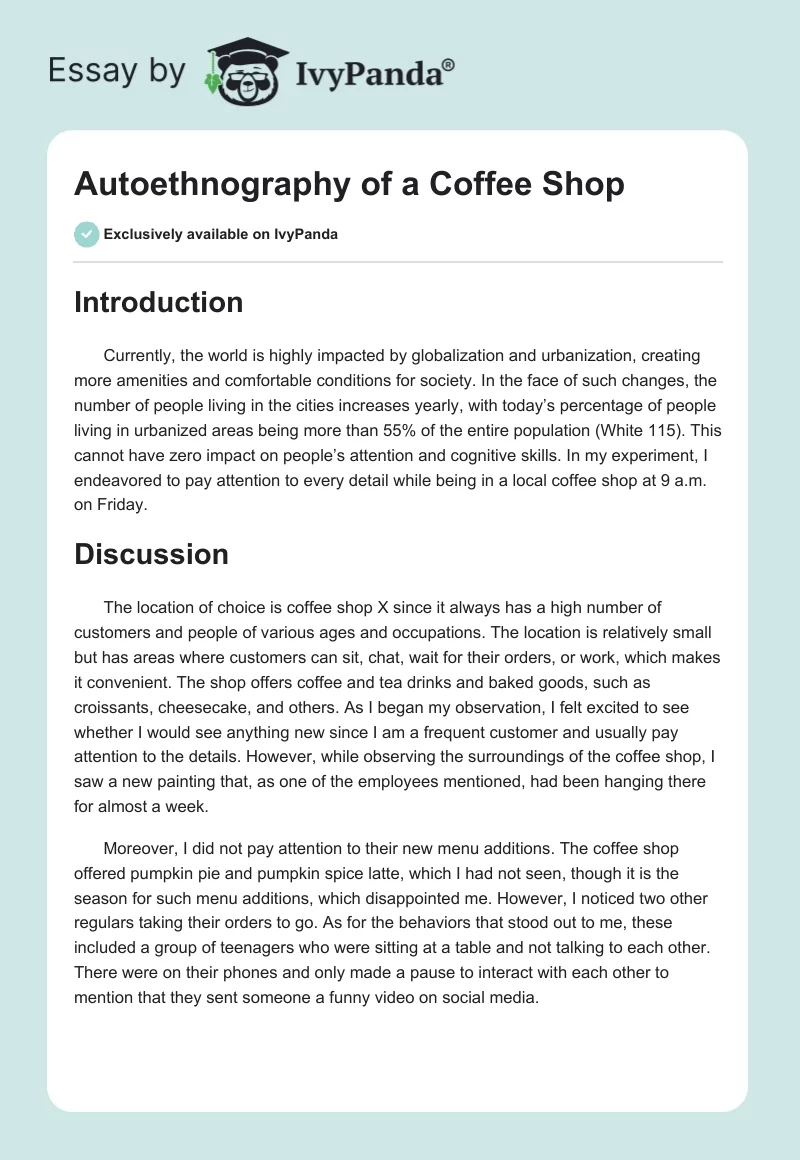 Autoethnography of a Coffee Shop. Page 1