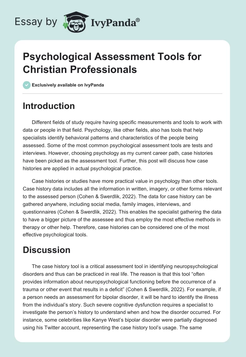 Psychological Assessment Tools for Christian Professionals. Page 1