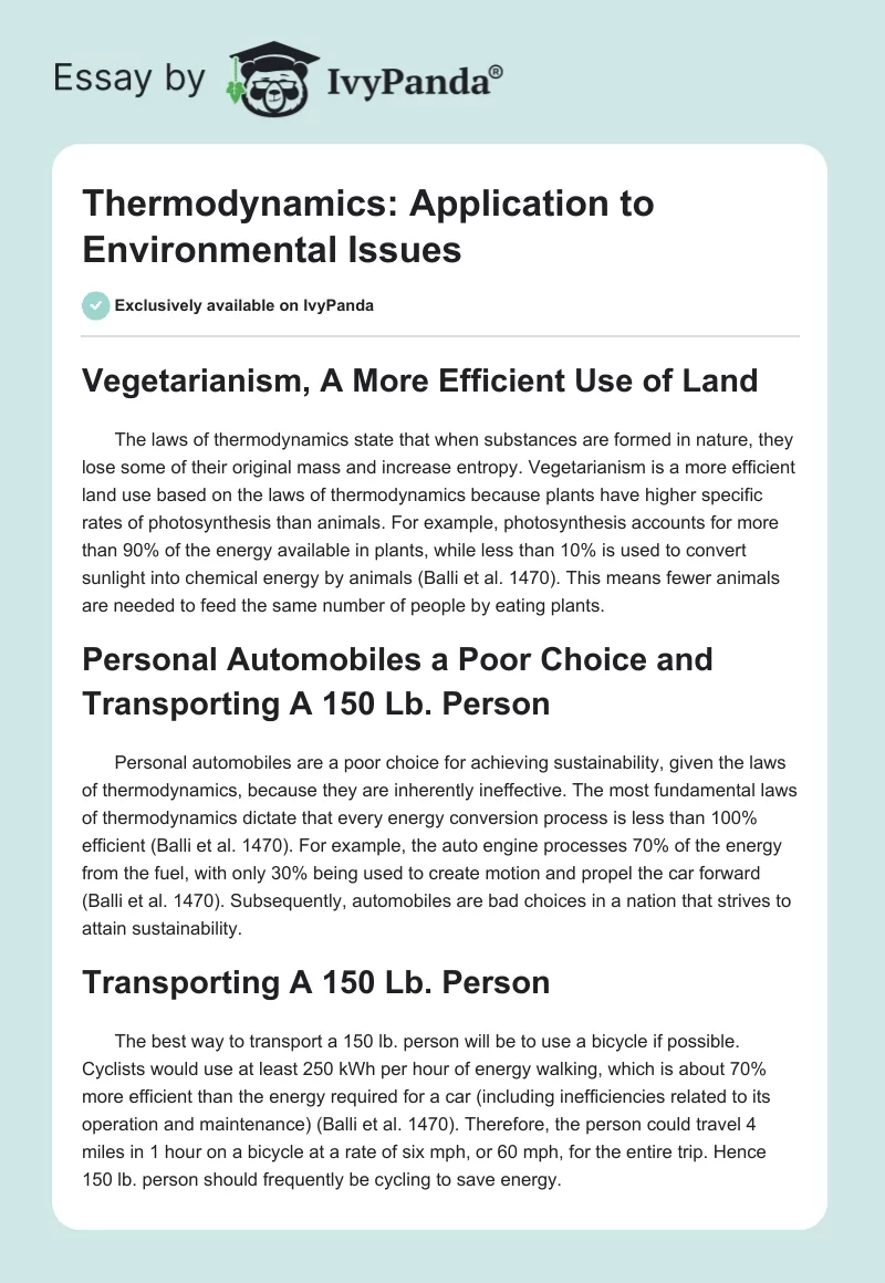 Thermodynamics: Application to Environmental Issues. Page 1