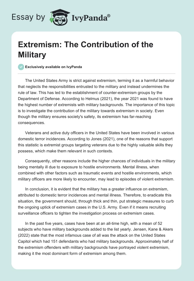 Extremism: The Contribution of the Military. Page 1