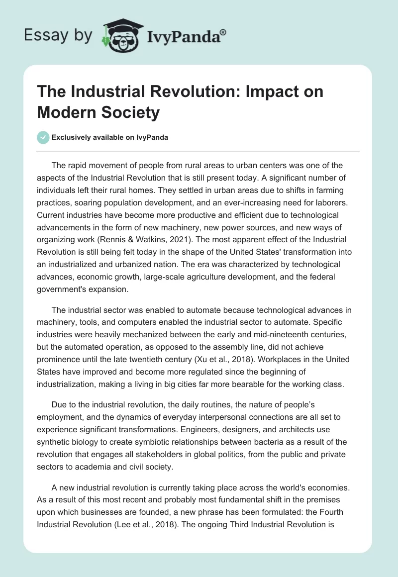 The Industrial Revolution: Impact on Modern Society. Page 1