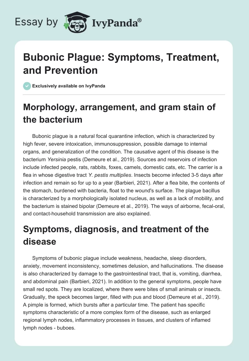 Bubonic Plague: Symptoms, Treatment, and Prevention. Page 1