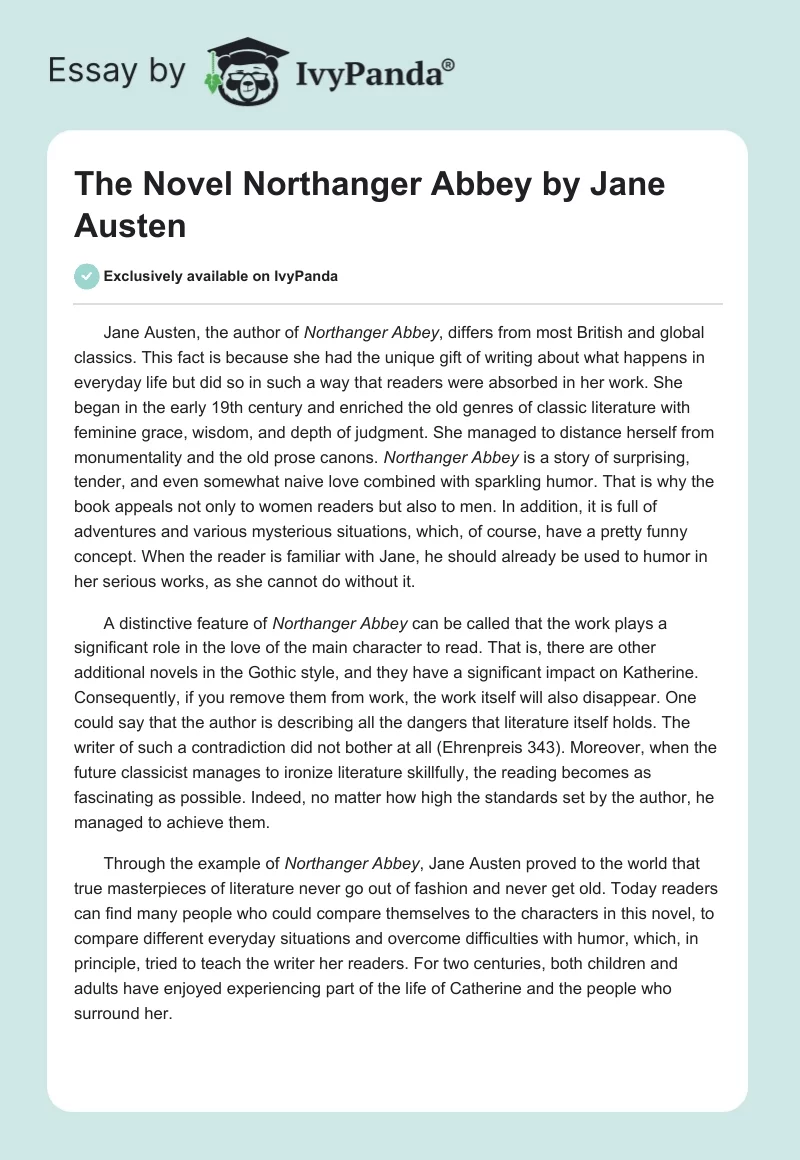 The Novel "Northanger Abbey" by Jane Austen. Page 1