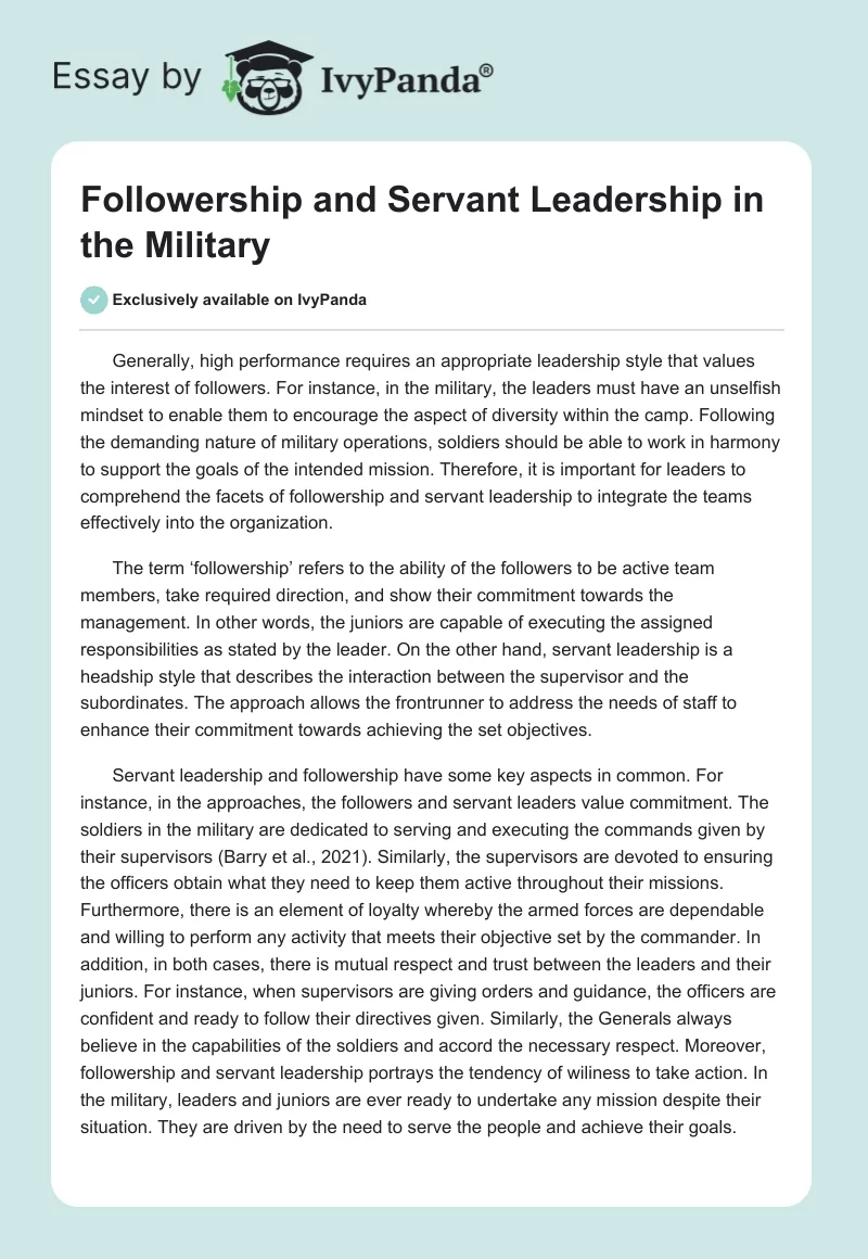 Followership and Servant Leadership in the Military. Page 1