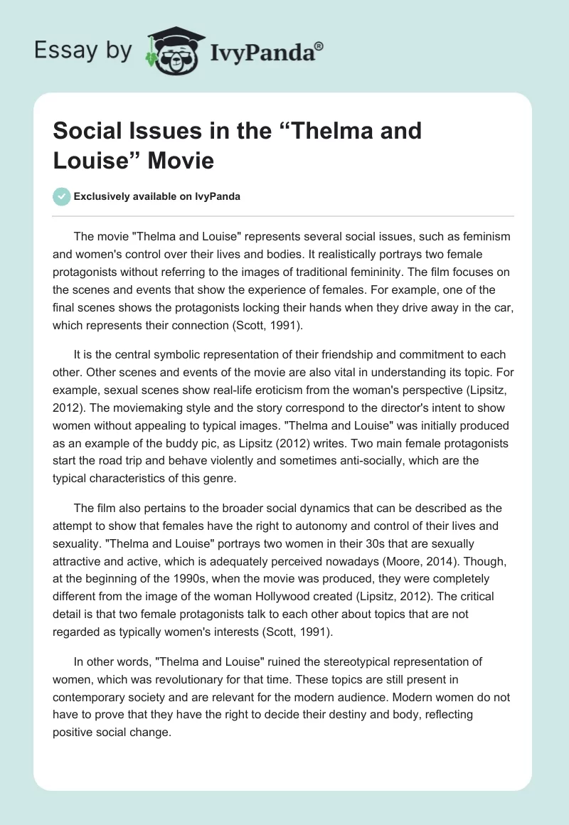 Social Issues in the “Thelma and Louise” Movie. Page 1
